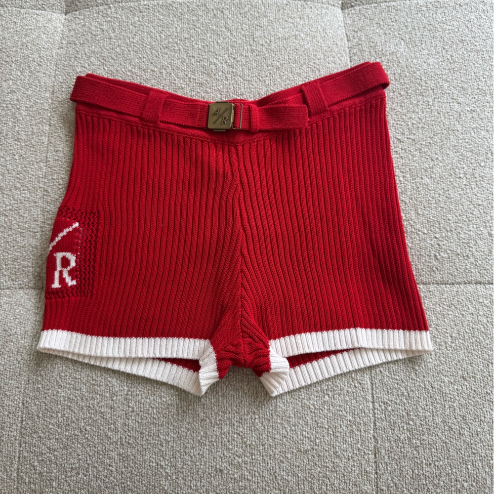 NWT Asta Resort Francie Belted Knit Shorts Red White Trim Size M